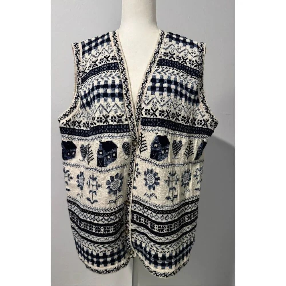 B.I.B Vintage knit houses sunflower designs sweater vest 22/24
